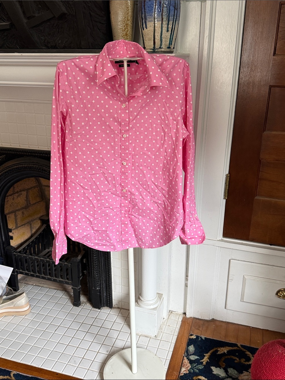Ralph Lauren no iron  Pink Polka Dot Button-Up Shirt- worn a few times.